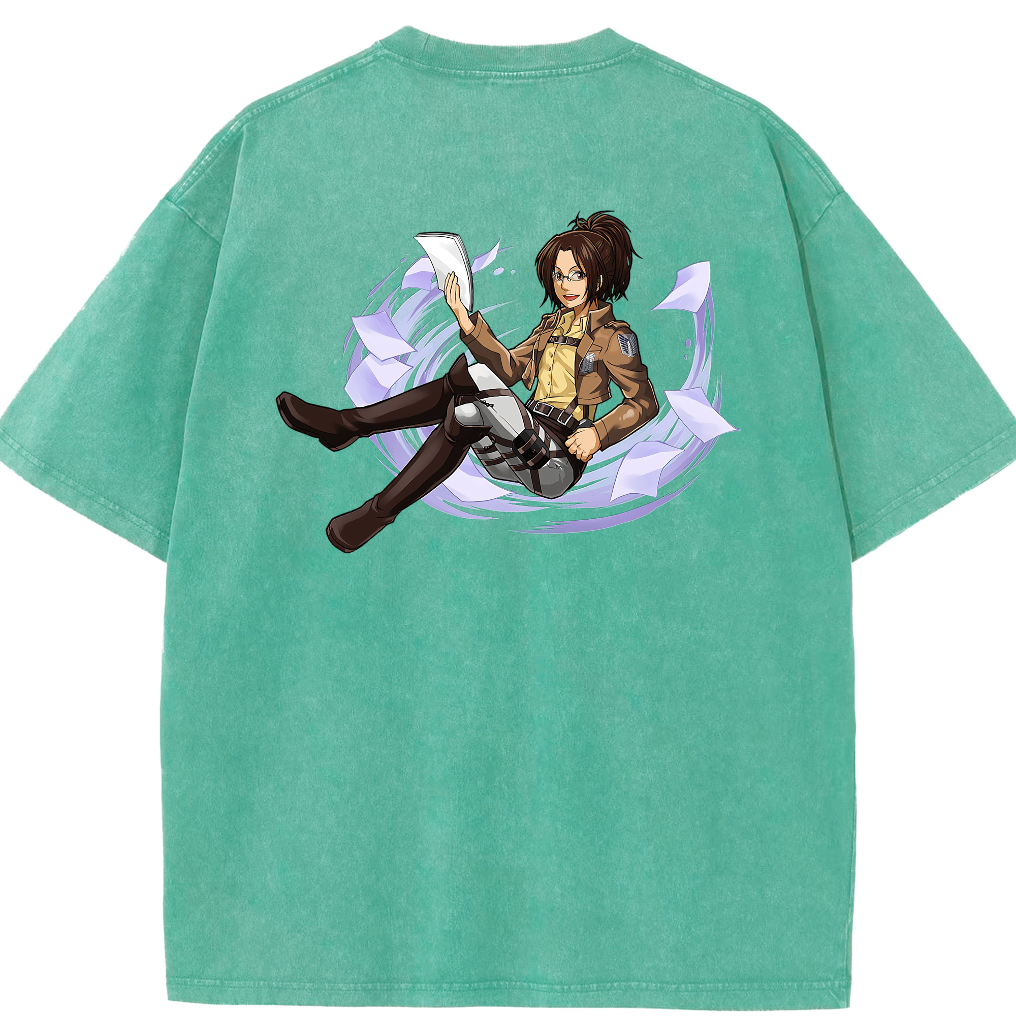 （画像用） 進撃の巨人 ハンジ·ゾエ Attack on Titan Hanji Zoe 綿100% ヴィンテージ風 半袖Tシャツ（背面プリント）